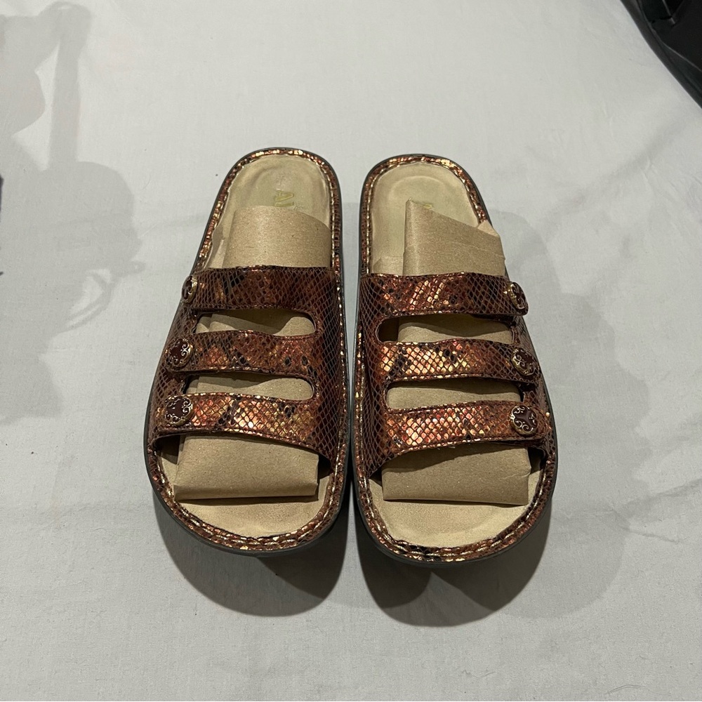 Alegria Fiona Womens Brown Copper Leather Snakeskin Strappy Platform Sandals 41